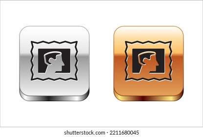 Black Postal stamp icon isolated on white background. Silver-gold square button. Vector