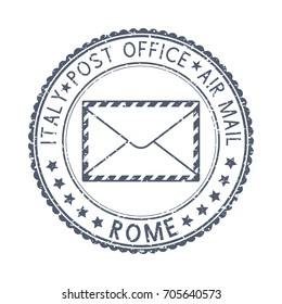 Black postal stamp Rome, Italy. Postmark with envelope sign. Vector illustration isolated on white background