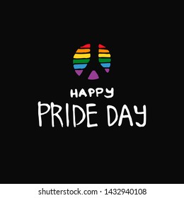 Black postcard Happy Pride Day. Hand sketched card happy pride. Hand drawn lgbt,lettering sign. Desing invitation, banner, postcard, poster, stickers, tag.Vector illustration.