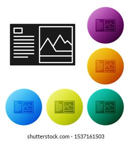 Black Postcard icon isolated on white background. Set icons colorful circle buttons. Vector Illustration