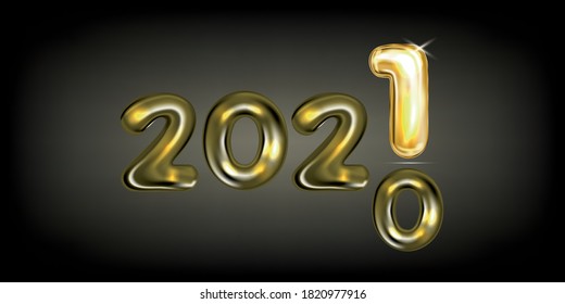 Black Poster Of 2021 New Year With Golden Foil Balloon Lettering