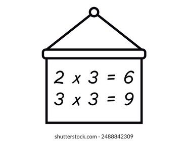 Black poster or blackboard icon with math beads or multiplications