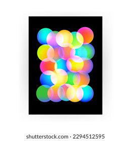 Black Poster Colorful Circles. Vector Illustration of Multicolored Banner Concept.