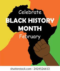 Black poster of the month of history with a picture of a fist. A vector card of black heritage. Stock illustration of EPS 10