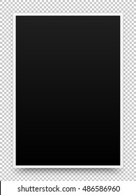Black poster realistic template, mock-up with margins, realistic shadow and transparent background for design concepts, presentations, web, identity, prints. Vector illustration.
