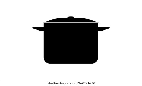 Black pot icon. Pot for stewing or cooking. Graphics for the website, culinary blog, restaurant, bar, online store, advertisement or banner.