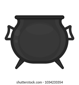 Black pot isolated on white background. Vector illustration of empty old witches cauldron.