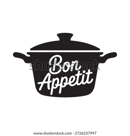 black pot with lid and bon appetit text