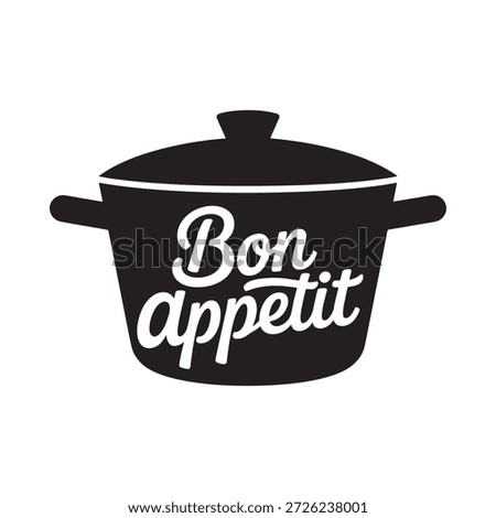 Black pot with lid and bon appetit text
