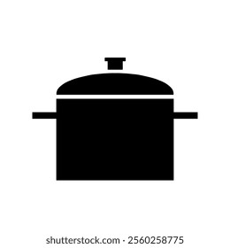 Black pot vector illustration in a minimalist style with clean lines, perfect for modern design, branding, packaging, and kitchen-related decorative elements with a contemporary look.