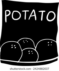 black potato silhouette or flat tortilla illustration of snack logo food for chip with crisp icon and eat shape crunchy as corn to chips