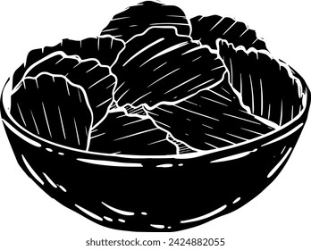 black potato silhouette or flat tortilla illustration of snack logo food for chip with crisp icon and eat shape crunchy as corn to chips