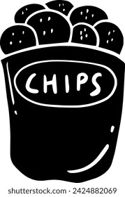 black potato silhouette or flat tortilla illustration of snack logo food for chip with crisp icon and eat shape crunchy as corn to chips