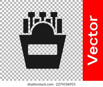 Black Potatoes french fries in carton package box icon isolated on transparent background. Fast food menu.  Vector Illustration