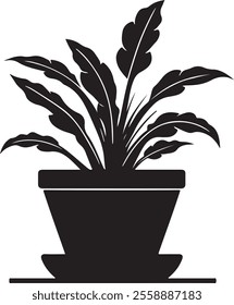 Black potted plant silhouette vector illustration on white background