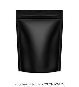 Schwarze Beuteltasche verspottet. Vorderseite. Vektorgrafik auf weißem Hintergrund. Kann für Vorlage verwenden Sie Design, Präsentation, Werbung. EPS10.