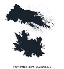 Black powder, dust, vector elements stock illustration. Grunge design elements. Crushed charcoal isolated black on white background. Black powder, dust, different shapes