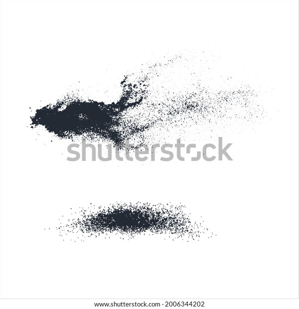 Black powder, dust,\
vector elements stock illustration.\
Grunge design elements.\
Crushed charcoal isolated black on white background. Black powder,\
dust, different shapes.