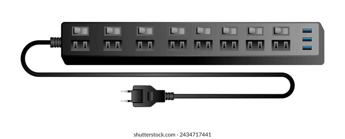 Black power adapter _8 It is an illustration of 3 ports of 3.0 3.0 pouches  USB type.