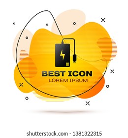 Black Power bank with different charge cable icon isolated on white background. Portable charging device. Fluid color banner. Vector Illustration