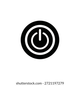 Icono negro del Botón de poder con los círculos concéntricos en un fondo blanco