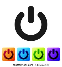 Black Power button icon isolated on white background. Start sign. Flat design. Set icon in color square buttons. Vector Illustration