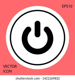 Black Power button icon isolated on red background. Start sign. Flat design. White circle button. Vector Illustration