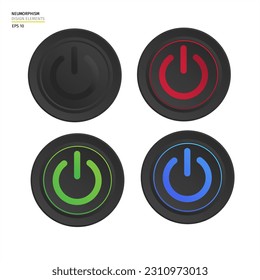 El botón de encendido negro sobre fondo blanco, el icono de ajuste ON y OFF. Signo y símbolo del interruptor de encendido, potencia eléctrica, vector.