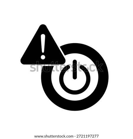 Black power button symbol with a black warning triangle and exclamation mark.