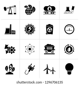 Black power and energy production icons - vector icon set