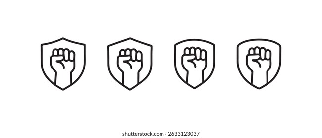 Black power fist icon in shield design for empowerment and resistance.