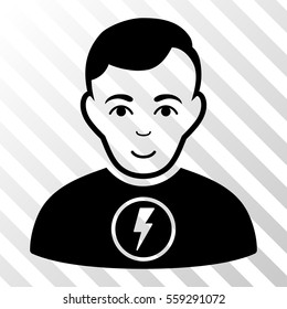 Black Power Man interface pictogram. Vector pictogram style is a flat symbol on diagonally hatched transparent background.