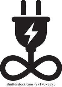 A black power plug symbol with a lightning bolt, indicating electrical energy and connectivity.