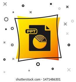 Black PPT file document. Download ppt button icon isolated on white background. PPT file presentation. Yellow square button. Vector Illustration