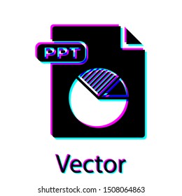 Black PPT file document. Download ppt button icon isolated on white background. PPT file presentation.  Vector Illustration