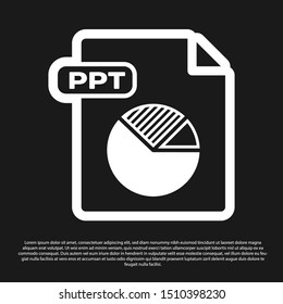 Black PPT file document. Download ppt button icon isolated on black background. PPT file presentation.  Vector Illustration