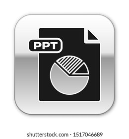 Black PPT file document. Download ppt button icon isolated on white background. PPT file presentation. Silver square button. Vector Illustration
