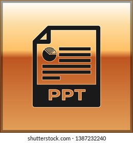 Black PPT file document icon. Download ppt button icon isolated on gold background. PPT file presentation. Vector Illustration