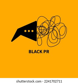 Black pr, flat speaker icon, public relations logo, negative information concept