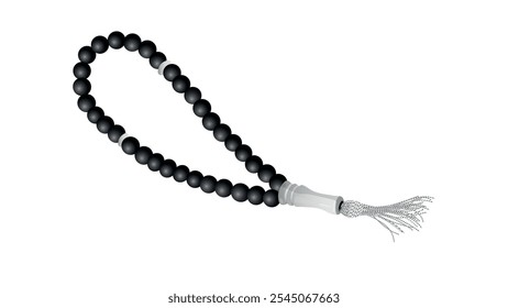 Black Prayer beads vector illustration. Thirty three tasbih prayer beads. Tool for Muslim dhikr. Illustration of Islamic beads