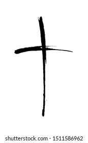 Black prayer cross vector illustration. Catholic religion symbol hand drawn paint brush illustration with typography isolated on white background. Christian faith