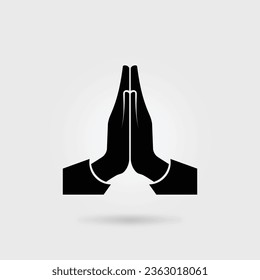 black praying hands icon. concept of giving, support, spirituality, gratitude, spirit, hinduist, blessing, shrift. isolated on gray background. flat style trend modern logo design vector illustration