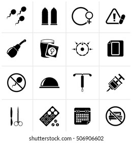 Black Pregnancy and contraception Icons - vector icon set