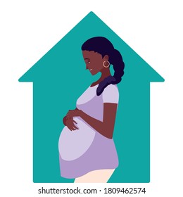 black pregnant woman cartoon in house design, Belly pregnancy maternity and mother theme Vector illustration