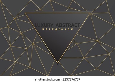 Black premium abstract background with luxury gradient geometric elements. triangle shape with gold line background