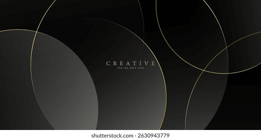 Black premium background with dark golden geometric elements and shape effect. Rich background for poster, banner, flyer etc. Vector illustration.