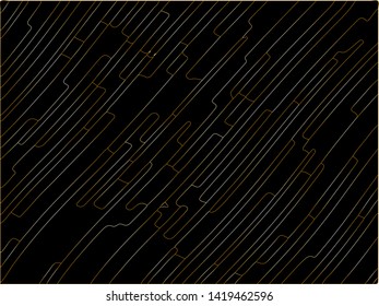 Black Premium background with gold lines. Black Friday background Texture with wavy, curves lines. Wave design black and golden, motion, dynamic style. Digital image with a psychedelic stripes. 