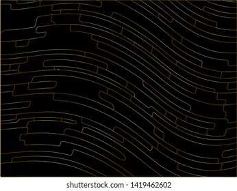 Black Premium background with gold lines. Black Friday background Texture with wavy, curves lines. Wave design black and golden, motion, dynamic style. Digital image with a psychedelic stripes. 