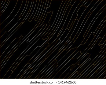 Black Premium background with gold lines. Black Friday background Texture with wavy, curves lines. Wave design black and golden, motion, dynamic style. Digital image with a psychedelic stripes. 