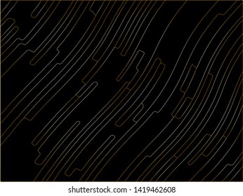 Black Premium background with gold lines. Black Friday background Texture with wavy, curves lines. Wave design black and golden, motion, dynamic style. Digital image with a psychedelic stripes. 